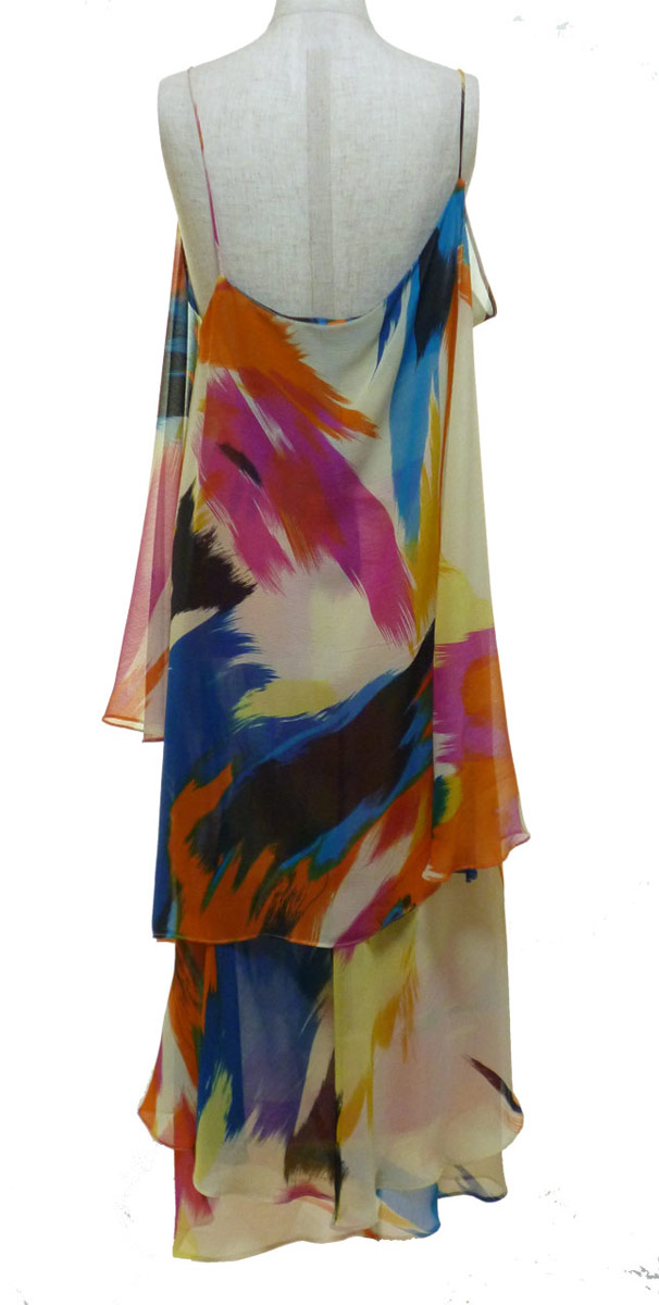 21年最新海外 Laセレブ愛用ブランドkaren Zambos Vintage Coutureカレンザンボストロピカルな雰囲気 アシンメトリーシフォンレイヤーワンピース レディース 春 夏 秋 冬 Planet Blue プラネットブルー Kitson キットソン インポート Ss S M 総柄 カラフル ワンピース