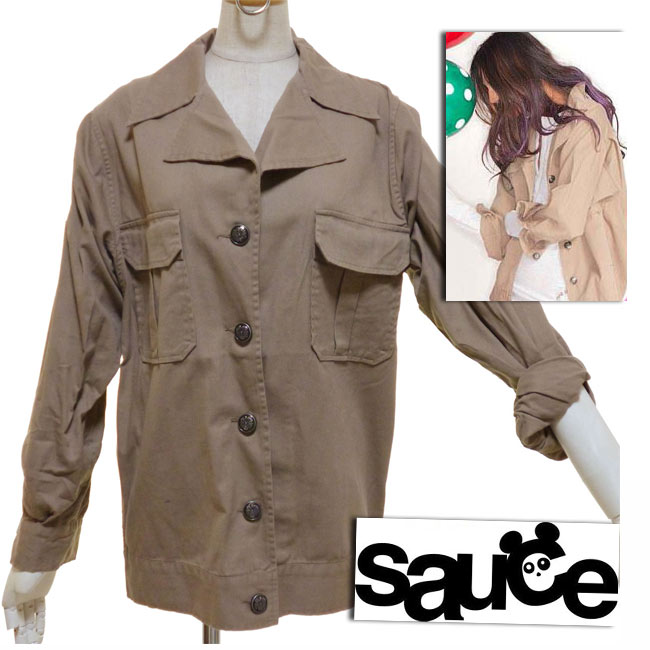 天使の都市セレブ愛用 Sauce出どころ\u003cBR\u003eBROKENアーミージャケット カーキ はたご屋界面 ベージュ 亜米利加 レディース 日月 ミリタリー 無地 今めかしい 愛くるしげ