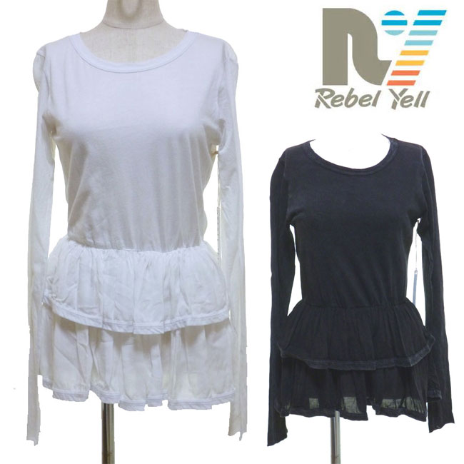 Rebel yellレベルイェールぺプラムが女の子らしい♪ロングTシャツchastity top ロンT 長袖Tシャツ ブラック ホワイト 黒 白kitson キットソン レディース 春 秋 冬 おしゃれ かわいい かっこいい シアートップス|vivid-vivid