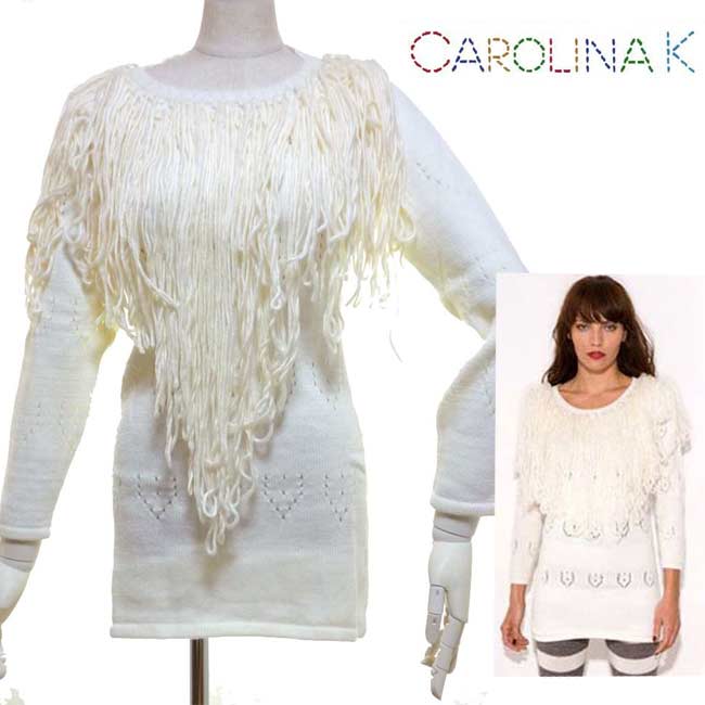carolina kキャロリーナケー\u003cBR\u003eアルパカニットフリンジニット 白いこと 白 羊毛 プルオーバー レディース 秋 冬 長袖 無地 ラグジュアリー 今めかしい 愛くるしい 輸入物