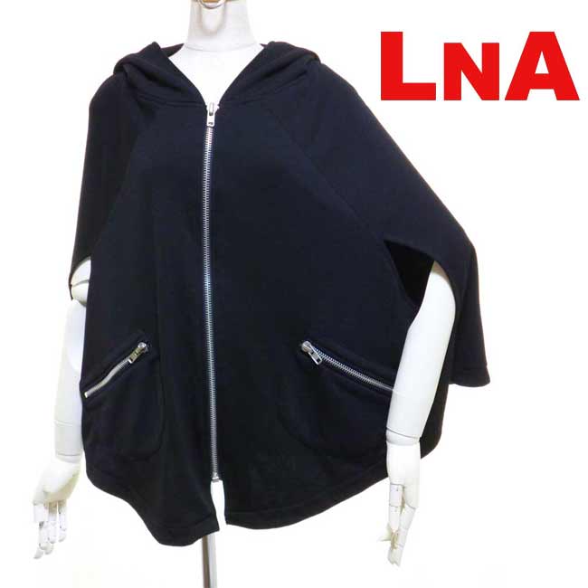 LAセレブ愛用ブランド LNA　clothingエルエヌエー フリースポンチョジップアップパーカー　黒　ブラック　七分袖　おしゃれ　かわいい　かっこいい　レディース　春　秋　冬　kitson　キットソン　ゆったり