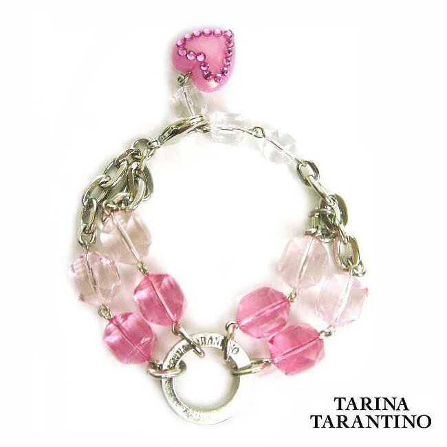 LAセレブ愛用ブランドTarina tarantino　タリナ・タランティーノ ルーサイトハートブレスレット　フユーシャ　おもちゃみたいな大人キュート　ピンク　クリア　レジン×スワロフスキークリスタル　存在感　かわいい