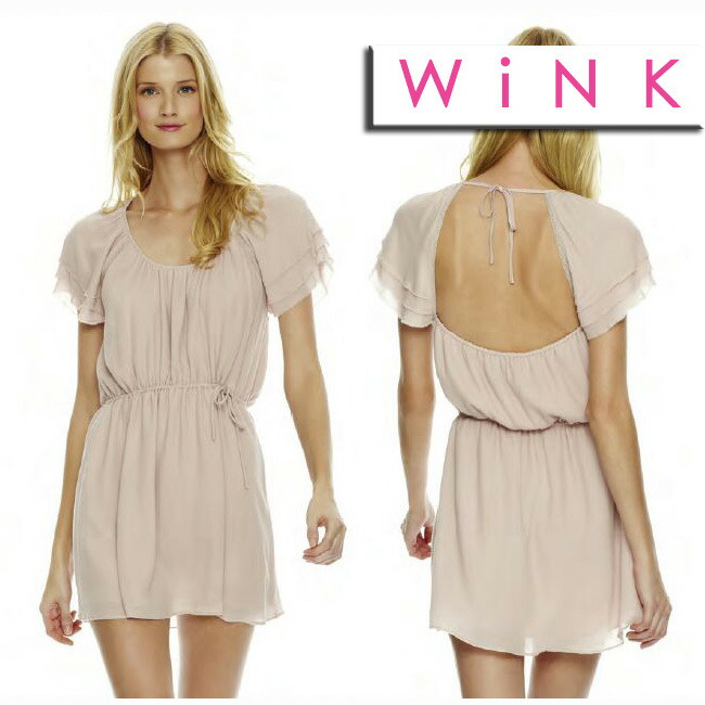 代引不可 Laセレブ愛用 ニューヨークブランドwinkウィンクペールカラーが素敵 ラッフル袖がキュートなミニワンピース 背中開き バックレス ピンク インポート レディース 春 夏 秋 冬 チュニックブラウス上品 フェミニン かわいい きれいめ 無地 半袖 海外輸入