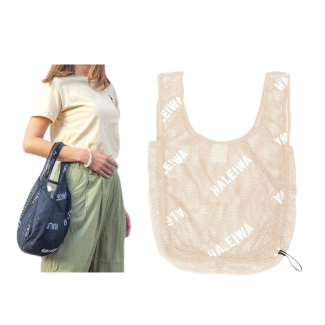 メッシュ素材でレジャーや海にもピッタリ Haleiwa メッシュ ロゴ エコバッグ ブラック 優れた品質 ベージュ コンパクト かっこいい ショッピング バッグ おしゃれ ハワイアンリゾート カジュアル ハンドバッグ