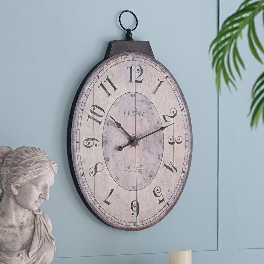 シャビー 時計 オーバル 高さ72.5cm ウォールクロック 掛け時計 シャビーシック アンティーク風 シンプル ギフト プレゼント 輸入家具 大型