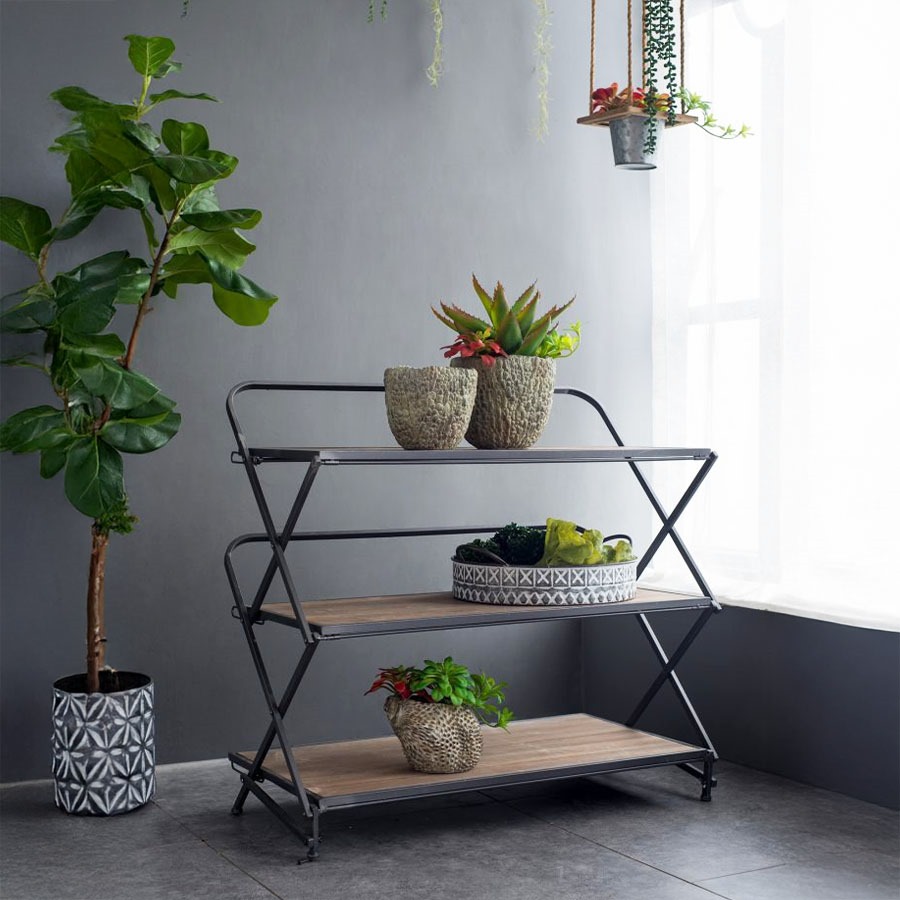 楽天市場】3段シェルフ アイアン ウッド シェルフ アイアンラック