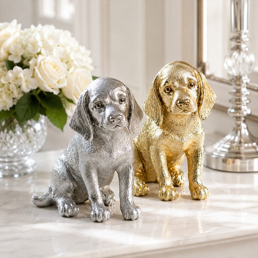 2色展開 オブジェ 子犬 高さ30cm シルバー リアル 置物 北欧 動物 アニマル シャビーシック 雑貨 おしゃれ 可愛い 風水 開運