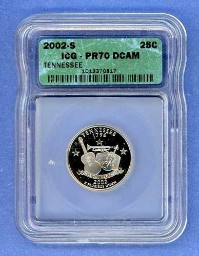 2002 S ICG PR70 DCAM 25セント硬貨 米国造幣局 2002-S PF-70 ディープカメオ テネシー州|WORLD RESOURCE【QUEEN店】