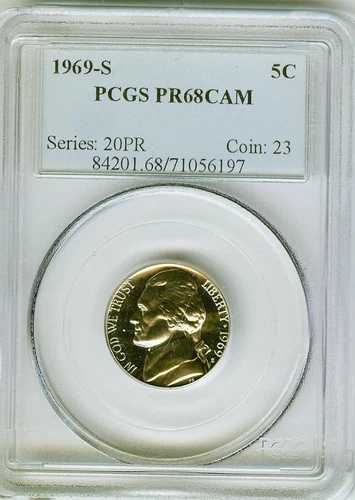 1969年Sミント プルーフ ジェファーソンニッケル PCGS PR68 CAM、CAMEO #6197|WORLD RESOURCE【QUEEN店】
