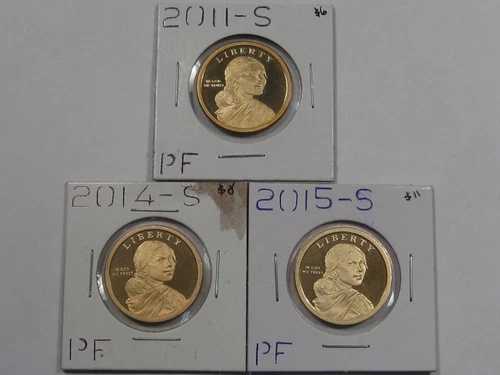 サカガウィア・ダラーのプルーフ貨幣3枚(セットから直接入手):2011-S、2014-S、2015-S。#20|WORLD RESOURCE【QUEEN店】