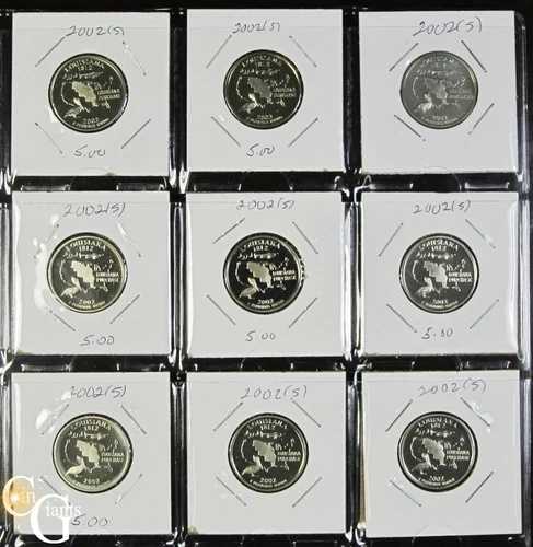 2002年Sミント ルイジアナ州25セント硬貨プルーフ 部分ロール 9枚 ワシントン州 25セント ルイジアナ州 ロット|WORLD RESOURCE【QUEEN店】