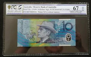 1994 オーストラリア $10 フレイザー エバンス R316b ブルー ドーベル PCGS グレード Superb Gem UNC 67