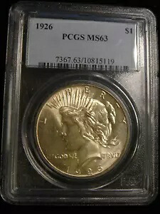 1926 P $1 ピース シルバー ダラー フィラデルフィア造幣局 PCGS MS63 Unc.明るいトーン