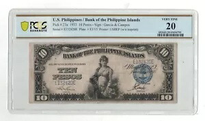 フィリピン - 1933 年シリーズ 10 ペソ紙幣 (P-23a - PCGS Very Fine 20)
