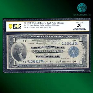 FR.727 1918 $1 ドル 連邦準備銀行シカゴ、グリーンイーグル、PCGS 20、99183