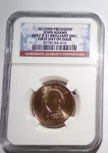 2007 D NGC 第 2 代社長 ジョン・アダムス ダラー・ブリリアント UNC 発行初日