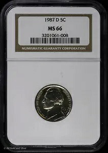 1987 D ジェファーソン ニッケル NGC MS 66 |未流通 UNC BU