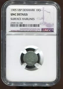 1905 デンマーク 10 鉱石 | NGC Unc 詳細 | KM 795.2 |シルバー |送料無料