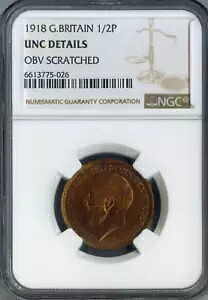 1918 イギリス ハーフペニー 1/2P NGC UNC ディテール品質??