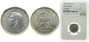 イギリス 1945 6 ペンス シルバー (.500) NGC UNC