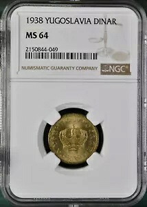 1 ディナール 1938 NGC MS64 美しい!ユーゴスラビア王国（旧ヨーロッパの国）