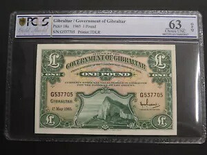 ジブラルタル 1965 1 ポンド紙幣 ピック#18a PCGS 63 UNC OPQ