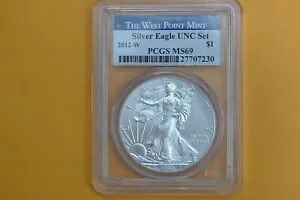 2012-W (光沢仕上げ) シルバー イーグル PCGS MS69 UNC (2012 年間ドルセット)