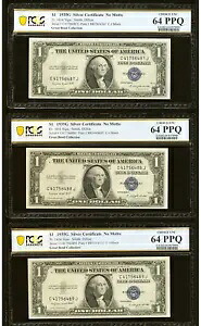 3 $1 1935-G 銀証紙幣 紙幣 連続例 UNC64PPQ