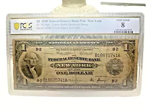 1918 年 $1 連邦準備銀行券ニューヨーク PCGS VG8 Fr.782 (PCGS エラー!!!)