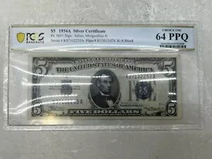 1934 年 5 ドル銀証連邦準備銀行券 PCGS 64 等級