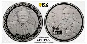 2021 メキシコ ディエゴ リベラ - クロード モネ シルバー メダル UNC COA 180 PCGS PR70DCAM