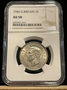 イギリス 2 シリング 1946、フロリン、NGC AU 58 Ch aUNC、若干の光沢。 KGVI。 B3