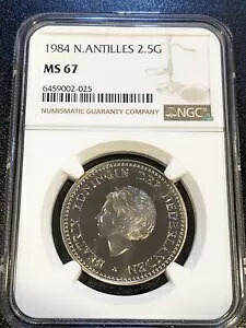 1984 MS67 オランダ領アンティル 2 1/2 グルデン NGC UNC KM 25 トップグレード!