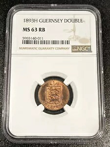 1893 H MS63 RB ガーンジー ダブル UNC NGC KM 10