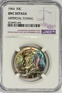 1964-P ケネディ ハーフダラー / NGC UNC ディテール / カラフルな人工調色