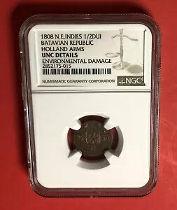 1808-オランダ E.インド 1/2 ドゥイット-バタビアン (UNC 環境損傷)NGC グレード