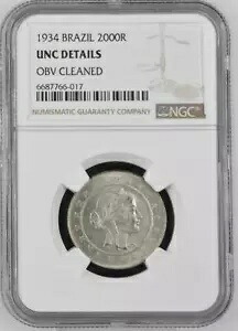 ブラジル 2000 レイス 1934 NGC Unc 詳細