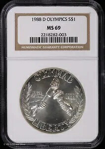 1988-D $1 オリンピック競技大会銀ドル NGC MS 69 |未流通 UNC BU
