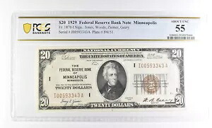 1929 $20 ミネアポリス ミネソタ州連邦準備銀行 Fr#1870-I 約 Unc 55 PCGS *2528 61,105円