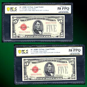FR。 1530 1928E $5 米国紙幣法定通貨「レッドシール」連続、PCGS 55PPQ、17548
