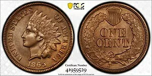 1865 プレーン 5 1C インディアン ヘッド セント PCGS UNC 詳細 環境被害