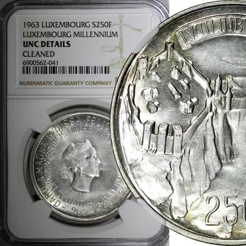 ルクセンブルク シャーロット シルバー 1963 250 フラン ミレニアム NGC UNC DET KM# 53.1 (1)