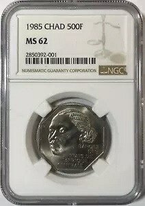 1985 チャド (中央アフリカ諸国) 500 フラン KM #13 NGC MS62 銅ニッケル UNC