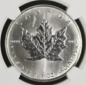 NGC MS65 | 1991 シルバー メープル リーフ S$5 1オンス カナディアン シルバー | GEM BU UNC MS