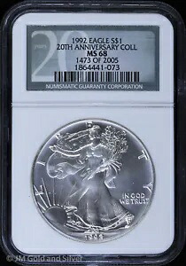 1992 $1 アメリカン シルバー イーグル NGC MS 68 | 20周年記念コレクション UNC BU
