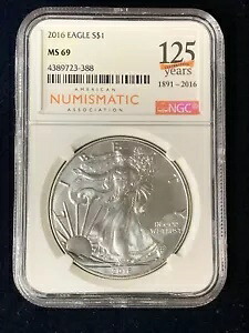 アメリカン シルバー イーグル NGC 2016 UNC $1 MS-69 125年 ANA
