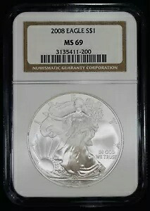 2008 $1 アメリカン シルバー イーグル NGC MS 69 | ASE UNC BU ブラウンラベル