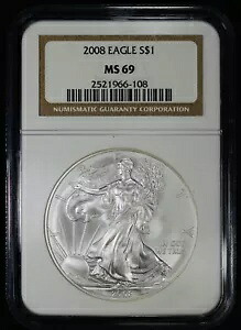 2008 $1 アメリカン シルバー イーグル NGC MS 69 | ASE UNC BU ブラウンラベル