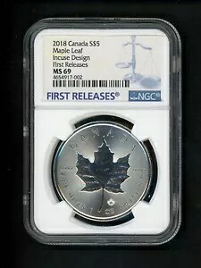 カナダ 2018 シルバー $5 NGC MS69 メープル リーフ インキューズ デザイン GEM UNC 1st リリース