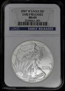2007 W $1 アメリカン シルバー イーグル NGC MS 69 |バーニッシュド初期リリース UNC BU
